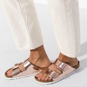 Birkenstock rose gold slides